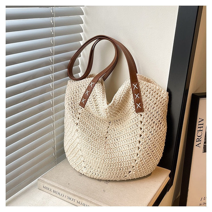 Elegant Macramé Shopper with Striking Leather Handles Bowlift