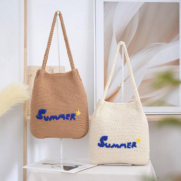Handcrafted straw bag with summer motif Bowlift