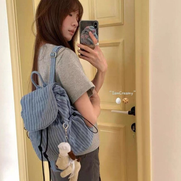 Striped Casual Mini Backpack Bowlift