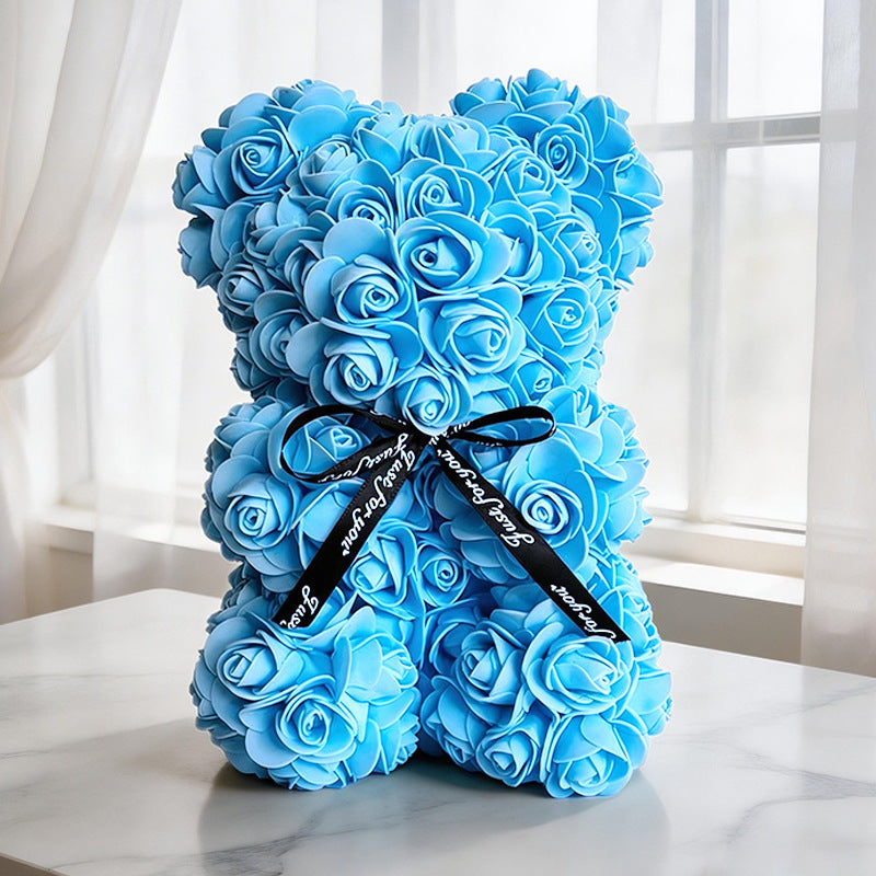 Handcrafted Rose-Foam Teddy Bear Gift Sculpture With Heart Accent