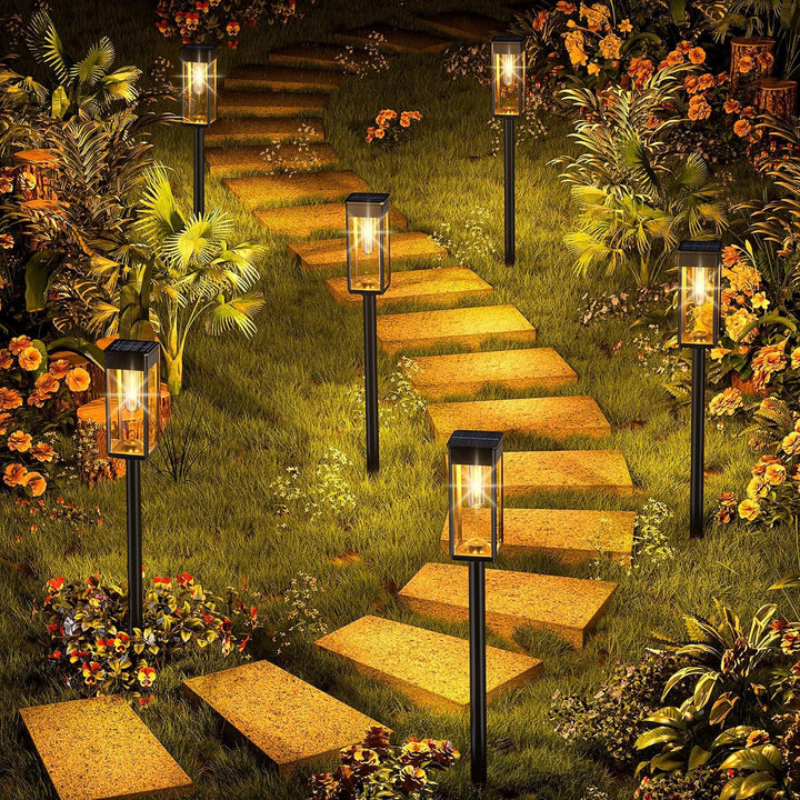 Weatherproof Outdoor Solar Pathway Lantern with Vintage Filament Bulb Effect and Heavy Duty Ground Stake Bowlift