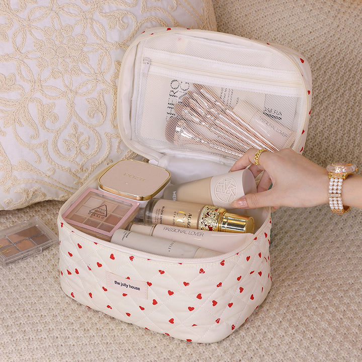 Cosmetic Storage Bag with Padded Design and Cute Heart Motif Bowlift