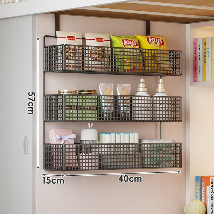 Stacked Mesh Grid Storage Baskets with Over-Shelf Hooks for Pantry Bathroom Kitchen