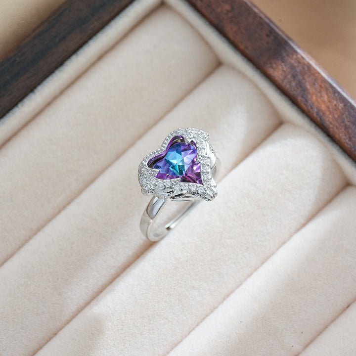 Heart-Shaped Amethyst And Zirconia-Coated Cocktail Ring With Intricate Filigree Design