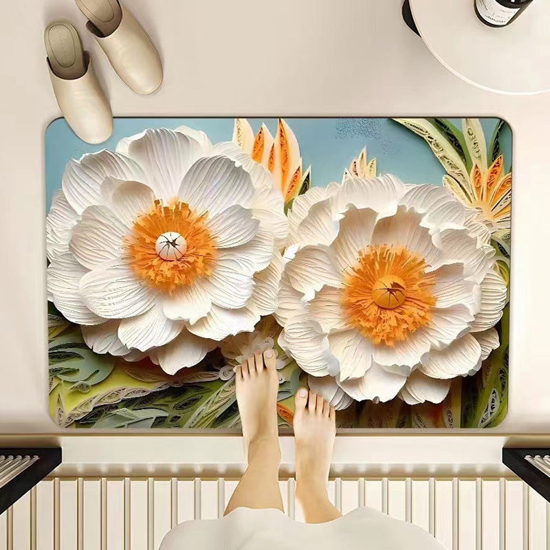 Floral-Themed Memory Foam Bathroom Mat Bowlift
