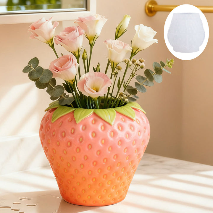 Detailed Strawberry Shaped Silicone Casting Mold For Small Planter And Resin Decor