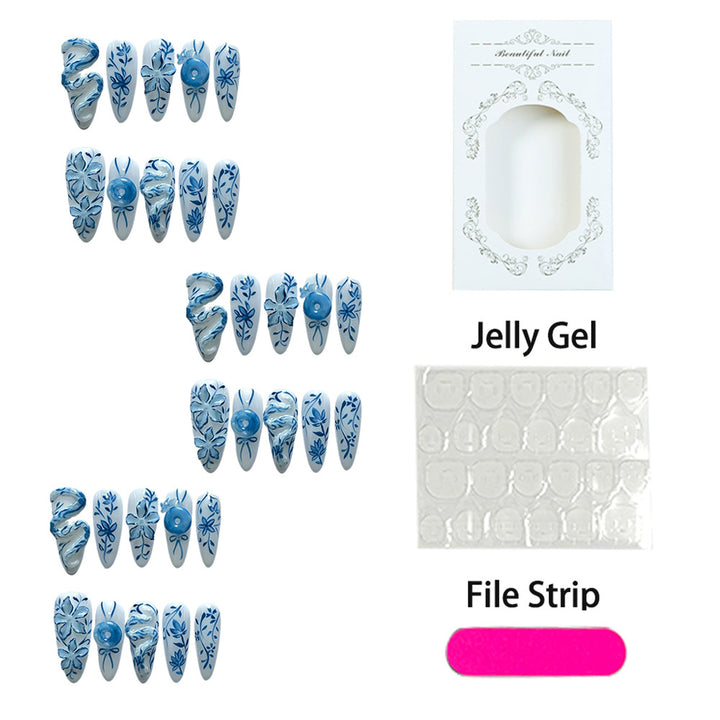 Artificial Nail Set with Floral Designs Bowlift