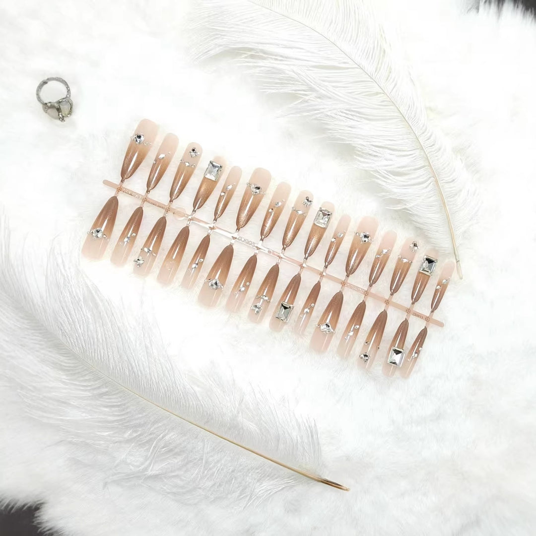 Acrylic nail set with glamorous 3D rhinestone applications Bowlift