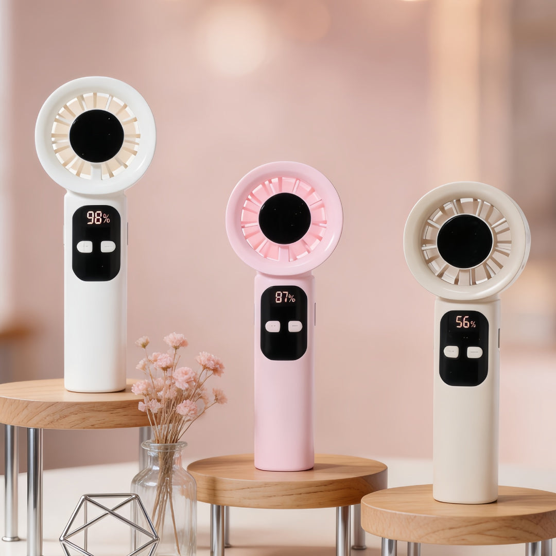 Portable Hand Fan with Digital Display and USB Port Bowlift