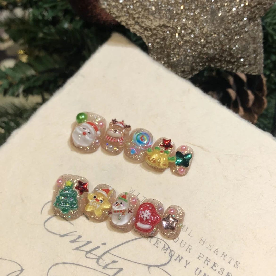 Festive Character-Themed Press-On Nail Art Set Bowlift