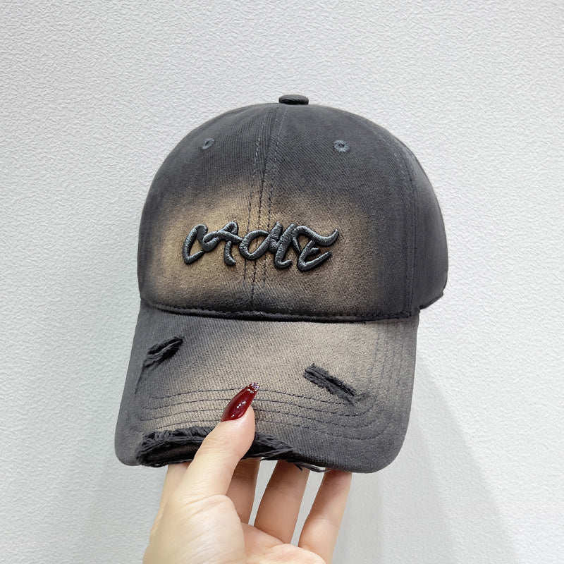 Men's Distressed Front Embroidered Baseball Cap Bowlift