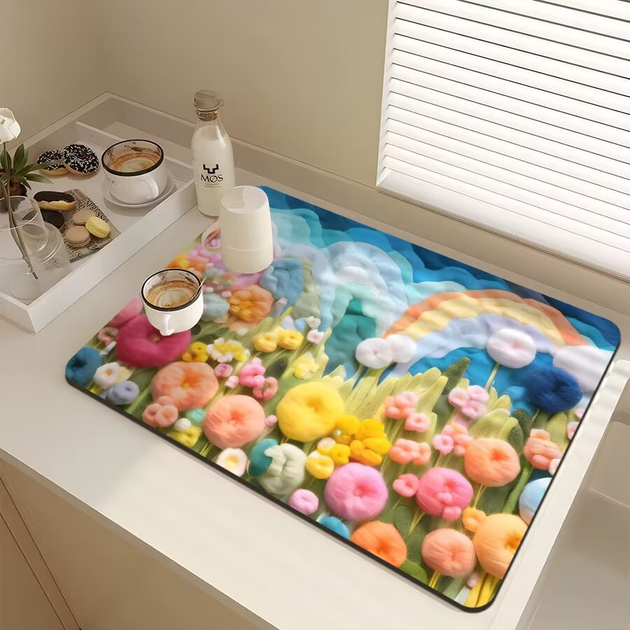 Floral-Themed Kitchen Mat Bowlift