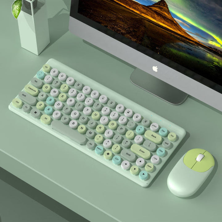 Retro Round-Key Wireless Keyboard and Mouse Set Bowlift
