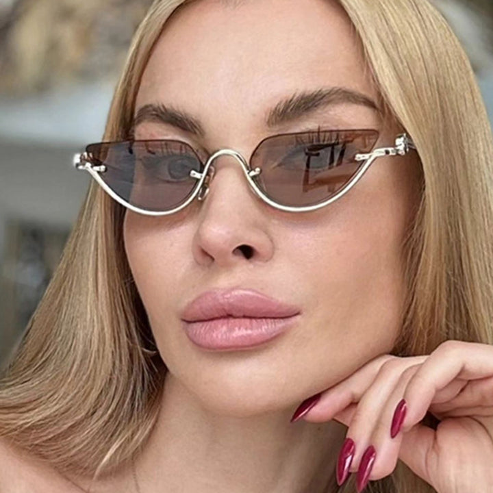 Ladies Cat-Eye Sunglasses with Gold-Colored Metal Frame and UV Protection Bowlift