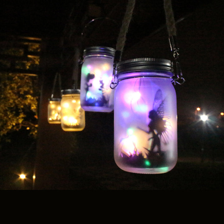 Solar Powered Frosted Fairy Silhouette Mason Jar Lantern With Multicolor LEDs Bowlift
