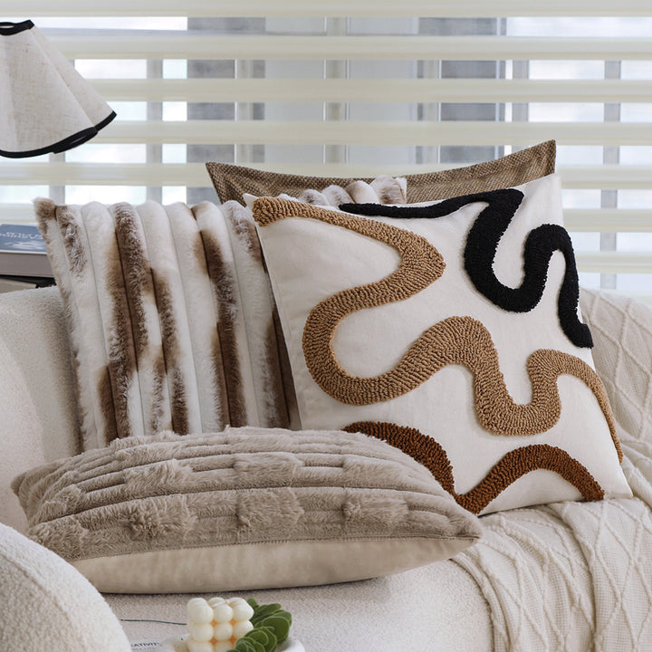 Square cushion cover Bowlift made of mottled tweed-boucle weaving with fine piping edge