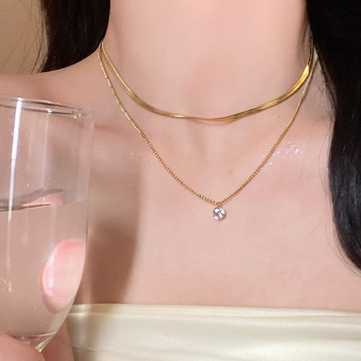 Layered Silver Choker and Pendant Necklace Bowlift
