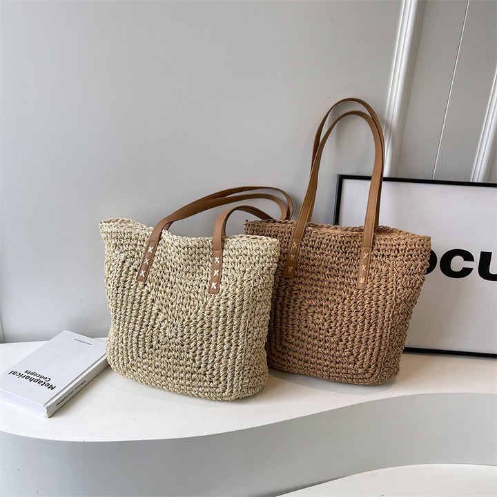 Elegant Bast Tote Bag with Leather Accents Bowlift