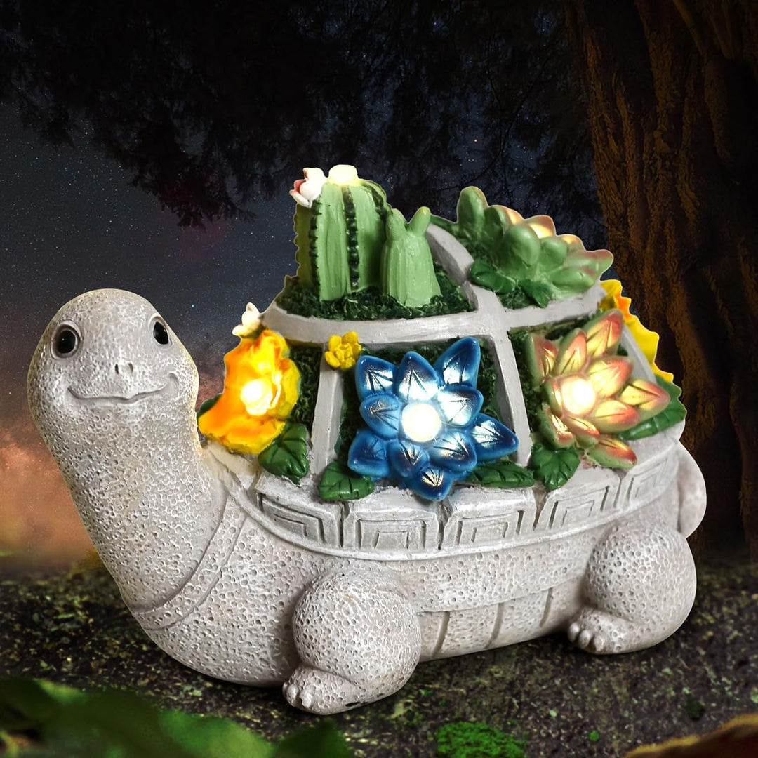 Solar Powered Succulent Turtle Garden Planter Night Light Ornament Bowlift