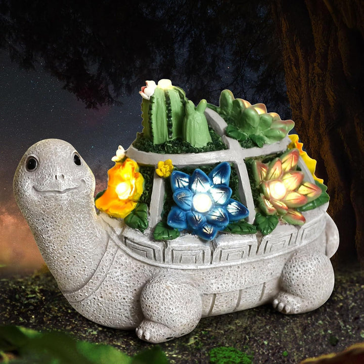 Solar Powered Succulent Turtle Garden Planter Night Light Ornament Bowlift