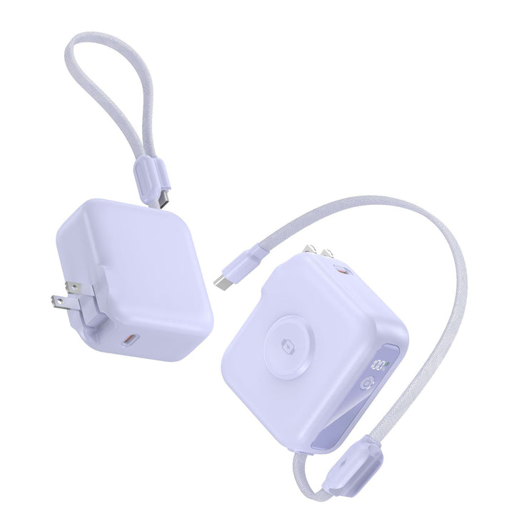 Compact charger with integrated USB-C cable and digital display Bowlift