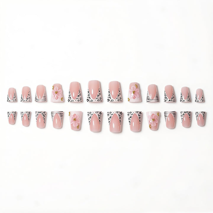 Premium Decorative 3D Press-On Nails with Floral and Animal Print Accents Bowlift