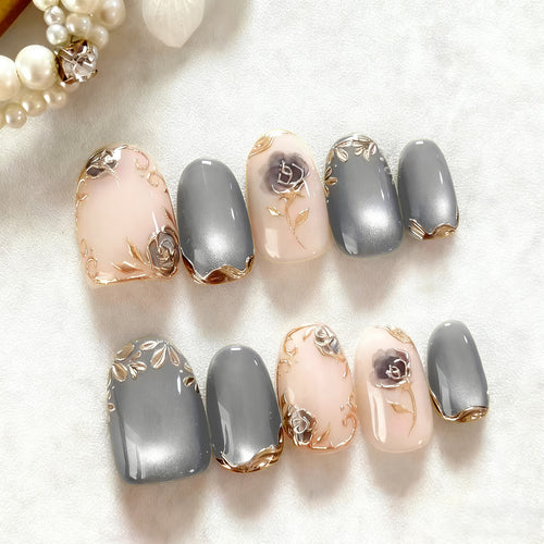 Artistic Floral Accented Press-On Nail Set