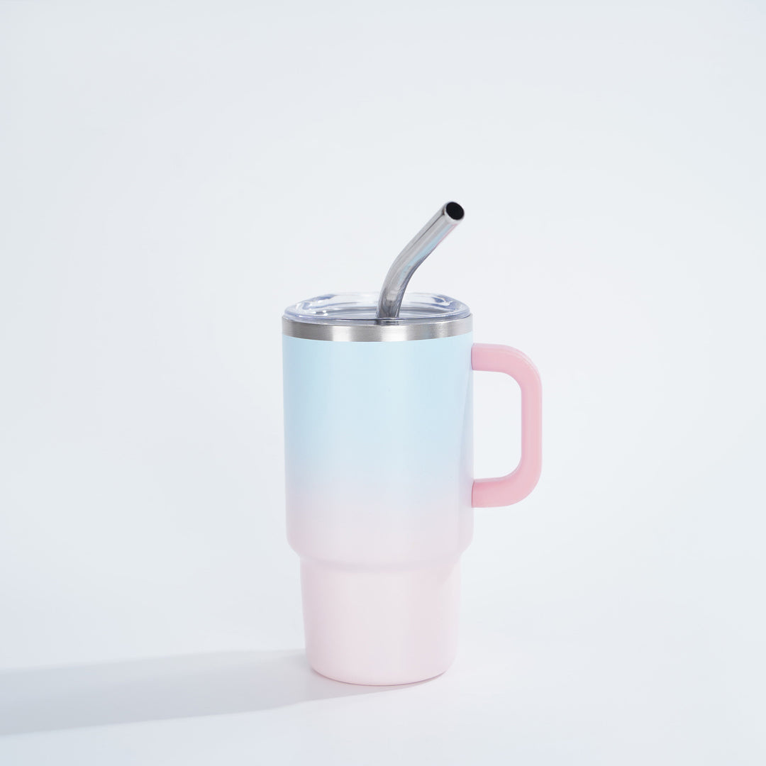 Insulated Stainless Steel Travel Mug With Ergonomic Handle Spill-Resistant Lid And Reusable Bent Metal Straw