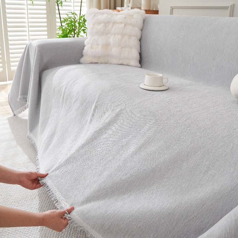 Chenille Fringed Sofa Throw Slipcover Blanket Bowlift