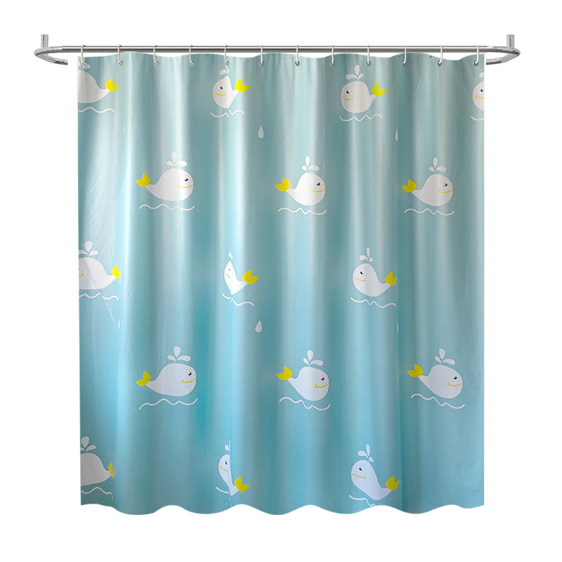 Playful Whale Theme Shower Curtain Bowlift