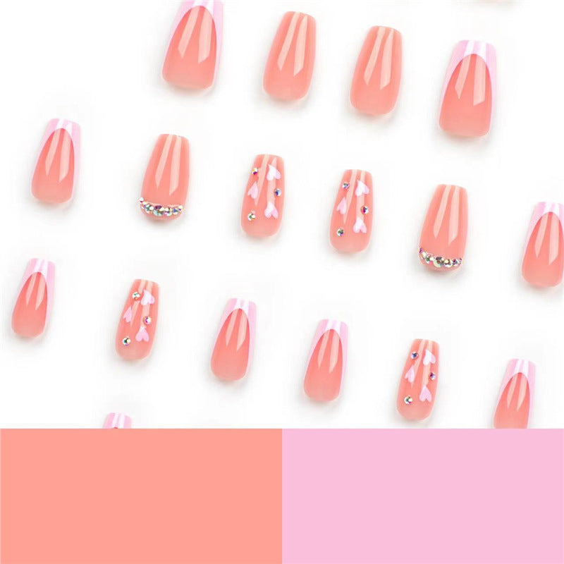 Elegant Long Press-On Nail Set with Rhinestone Accents Bowlift