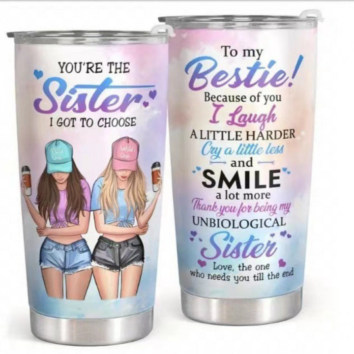 Double-Wall Vacuum Insulated Stainless Steel Travel Tumbler With Spill-Resistant Lid And Printed Cow Sunflower Design