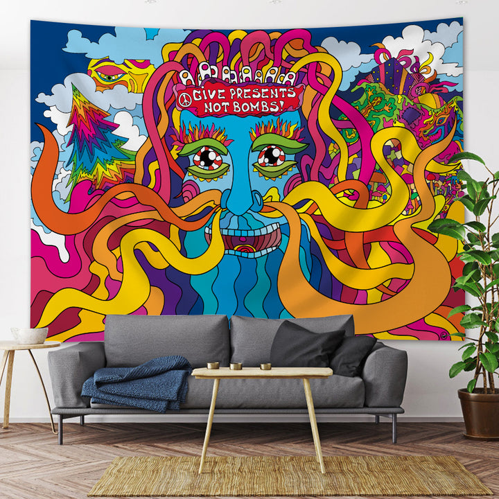 Large Woven Wall Tapestry Featuring Viking Skull Helmet And Crossed Axes Graphic