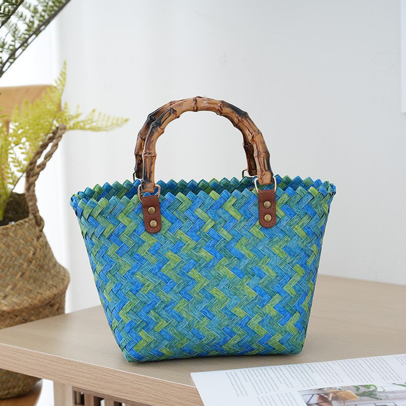 Bamboo Handle Bag Made of Braided Material Bowlift