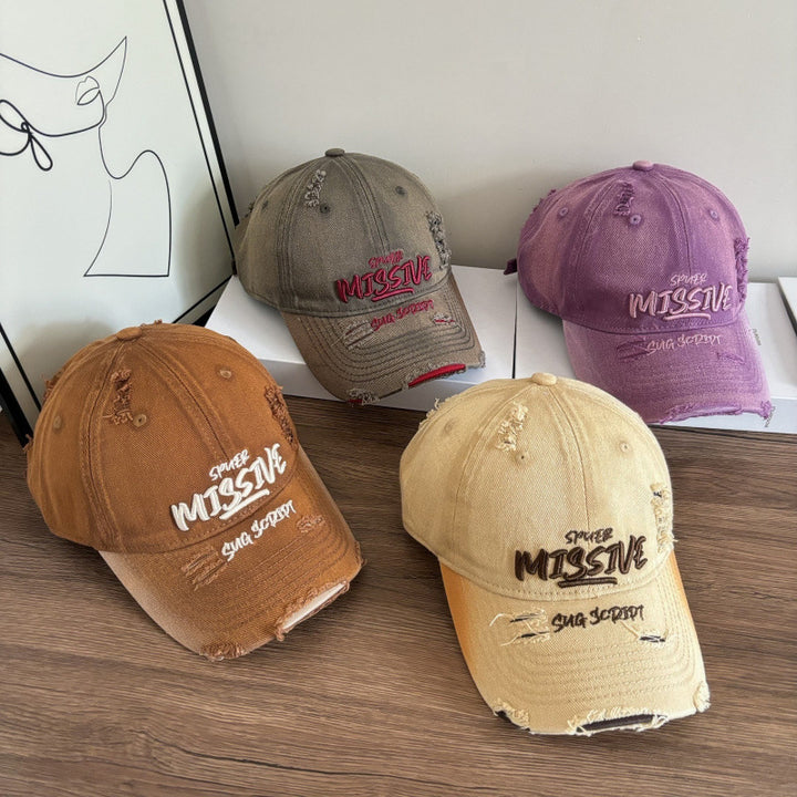 Women's Distressed Denim Adjustable Baseball Cap Bowlift