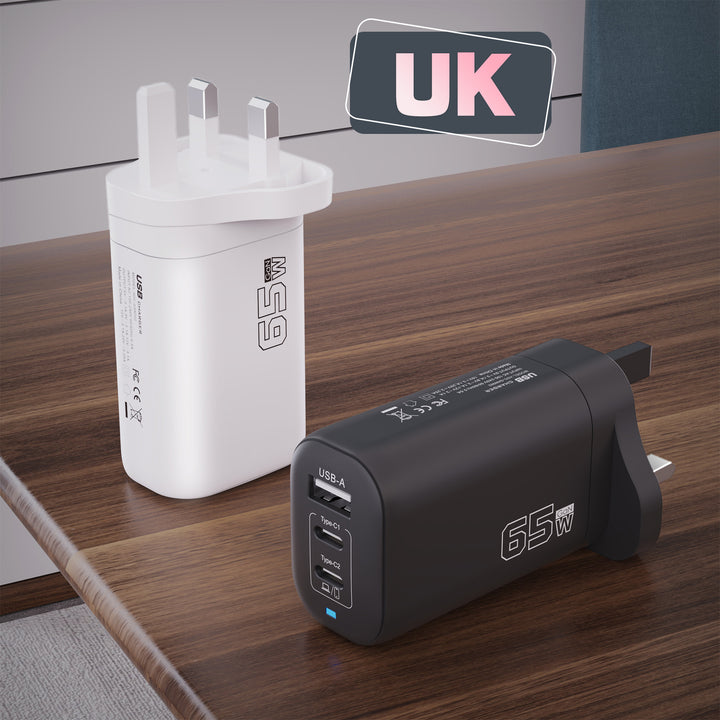 High-power GaN USB-C multiport fast charger with UK plug Bowlift