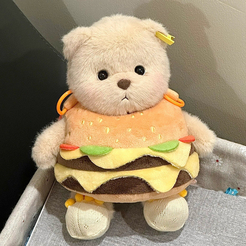 Cuddly toy with hamburger application Bowlift