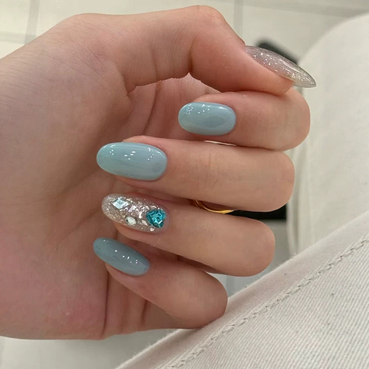 Premium Decorative Press-On Nail Set with Glitter and Gem Accents Bowlift