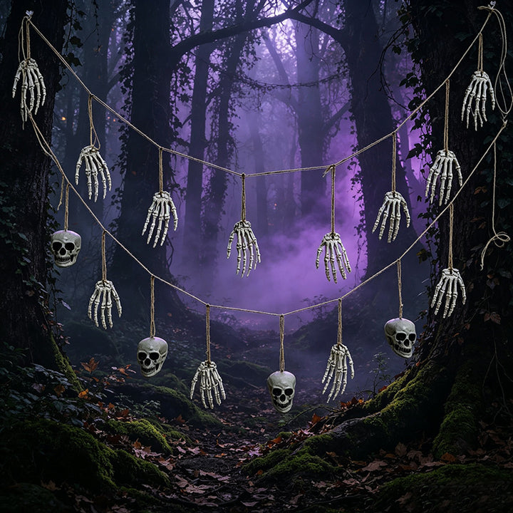 Decorative garland with skeleton hands