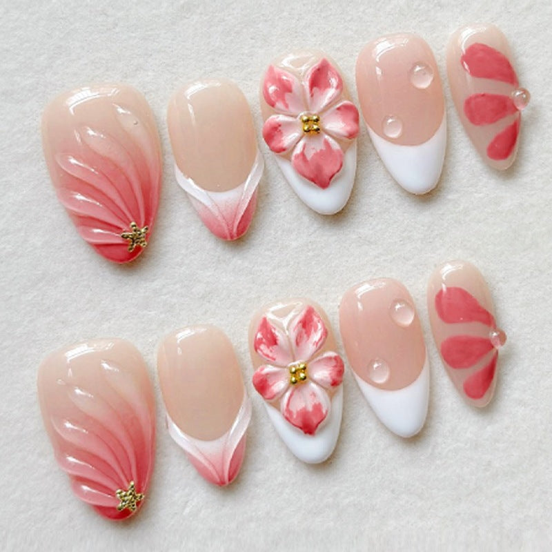 Elegant artificial nail set with floral and gradient patterns Bowlift