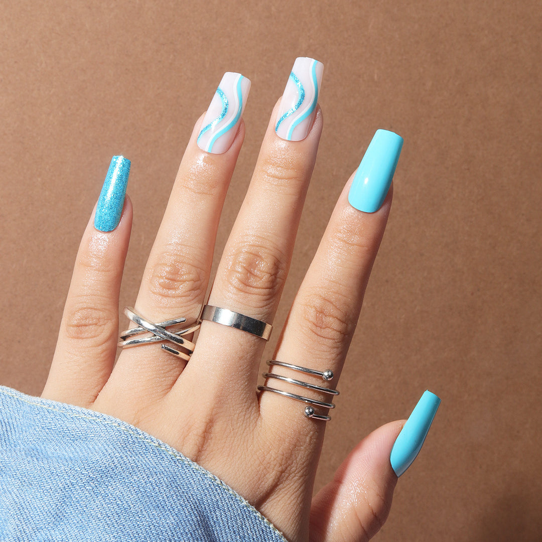 Artistic Long Acrylic Press-On Nails Set Bowlift