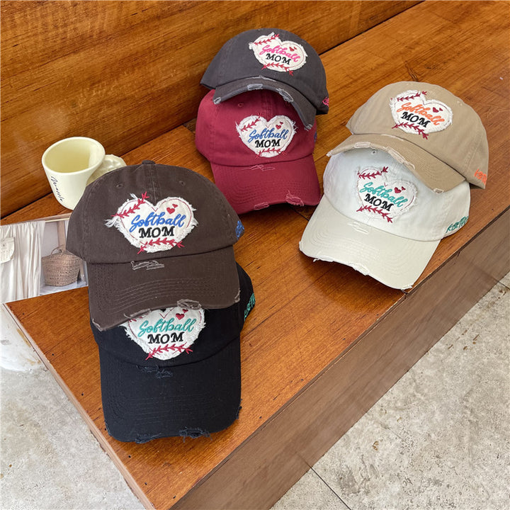 Women's Distressed Softball Mom Patch Baseball Cap Bowlift