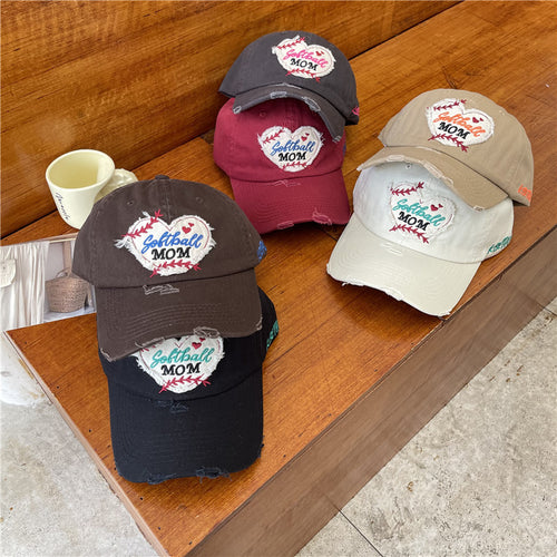 Women's Distressed Softball Mom Patch Baseball Cap Bowlift