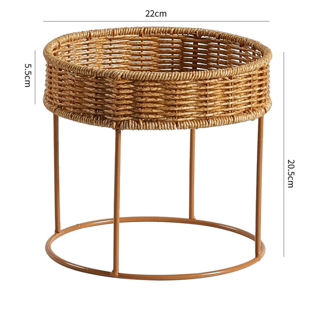 Unisex Modern Plant Stand with Woven Basket and Metal Frame Bowlift