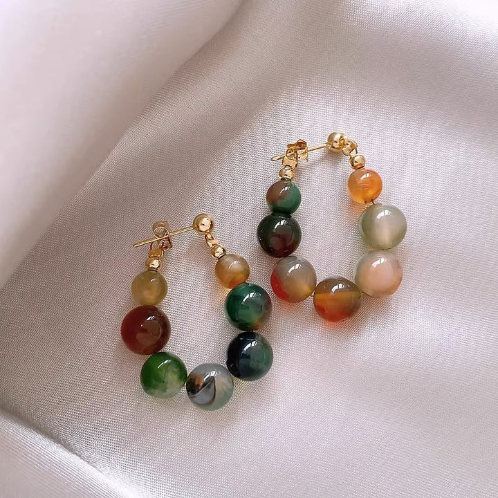 Elegant Stone Beaded Hoop Earrings Bowlift