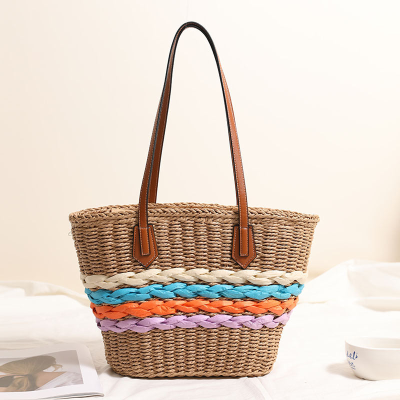 Curvy straw bag with colorful woven accents Bowlift