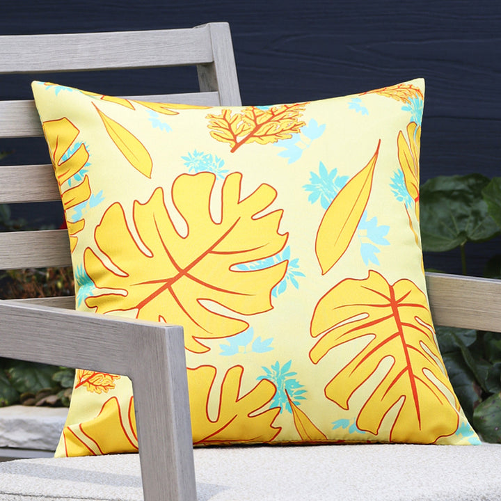 Square garden cushion cover with UV-resistant outdoor polyester, tropical leaf jacquard and concealed zipper Bowlift