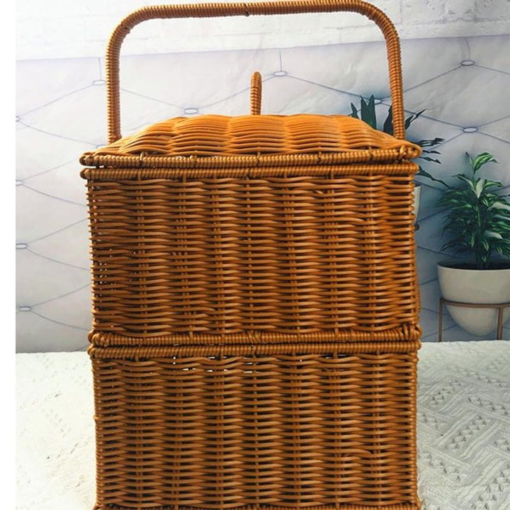 Dual-Layer Woven Storage Basket Bowlift