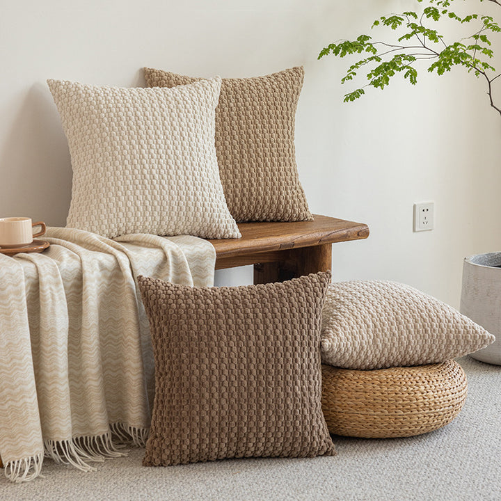 Textured chenille throw pillow with raised bobble weave Bowlift