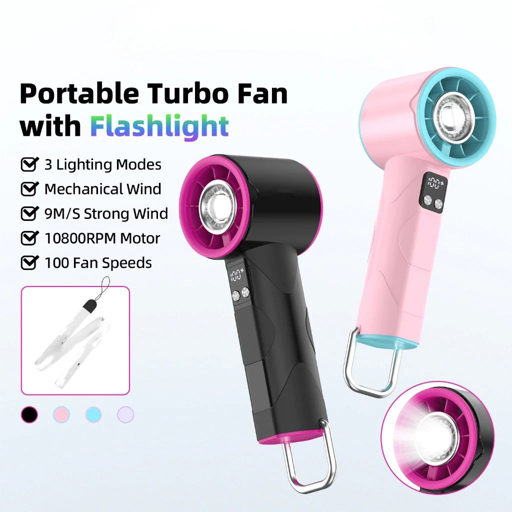 Women's high-speed handheld fan with integrated LED light Bowlift